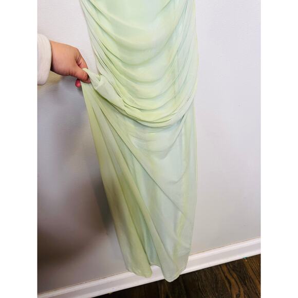 SIGNIFICANT OTHER Green Striped Mesh Square Neck Bodycon Verona Dress Size US 6 - Picture 12 of 14